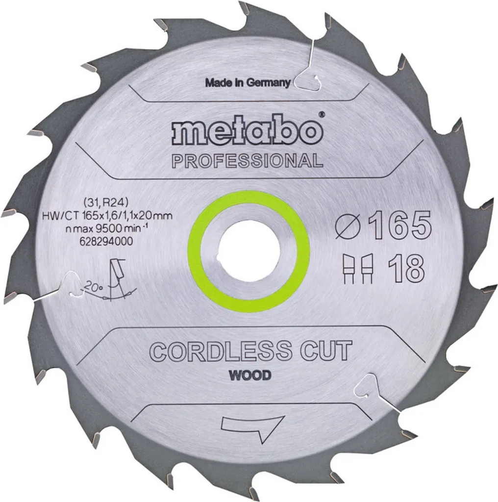 Metabo 628294000 165x20 Z18 Lama per Seghe a Batteria Professional