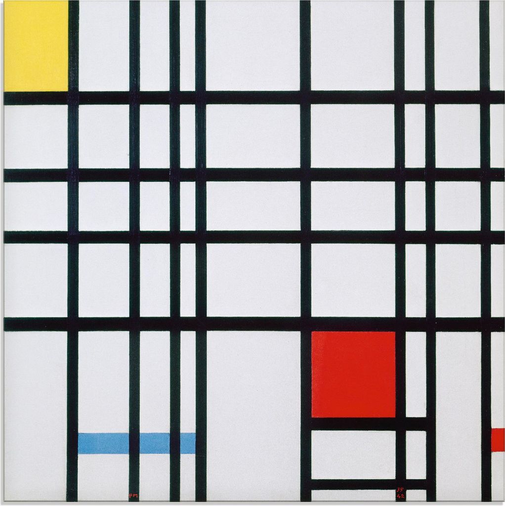 ARTland Glasbild Komposition mit rot blau und gelb. Größe: 40x40 cm