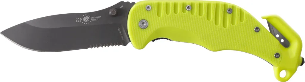 Couteau de sauvetage ESP lame semi-dentelée jaune haute visibilité RK-01