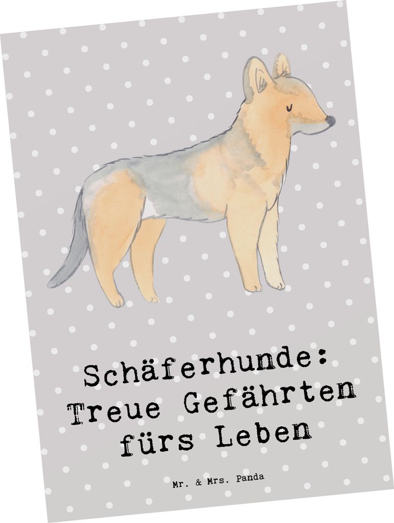 Mr. & Mrs. Panda Postkarte Schäferhund Gefährten - Grau Pastell - Geschenk, Grußkarte, loyal, Hunderasse, Fotokarte, intelligenter Hund, Polizei...