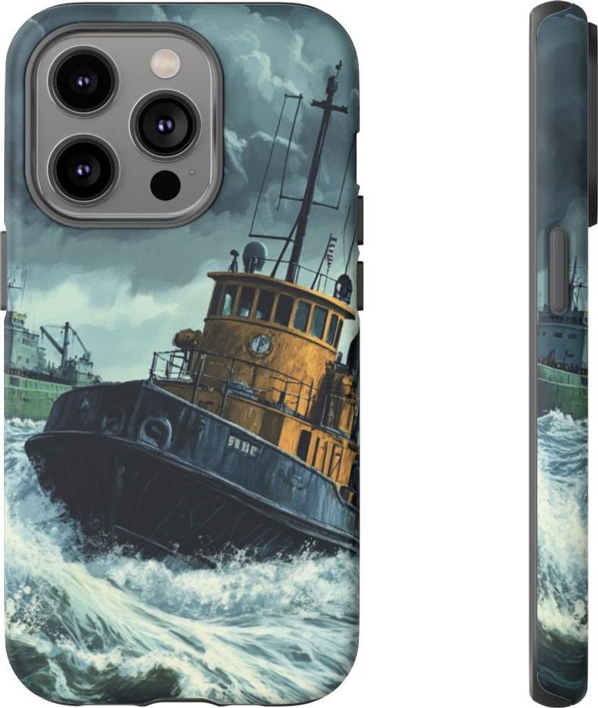 Schlepper zieht Frachtschiff bei stürmischer See – Hülle Kompatibel mit iPhone 14 Pro