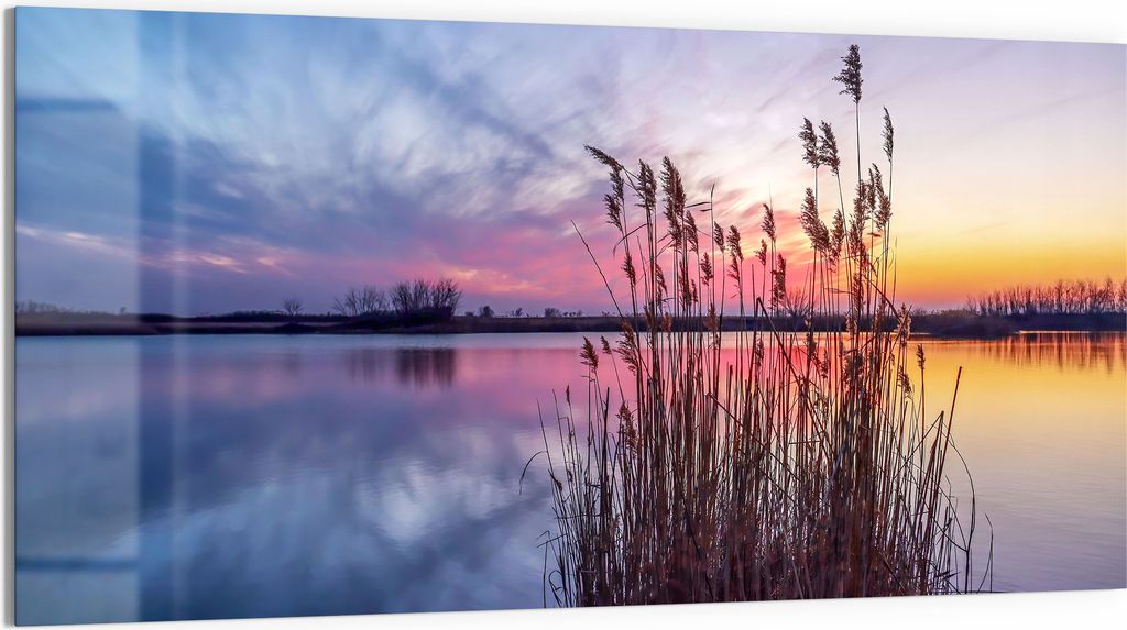 DEQORI Glasbild Echtglas 100x50 cm 'Abendstille am See' Produktbild 