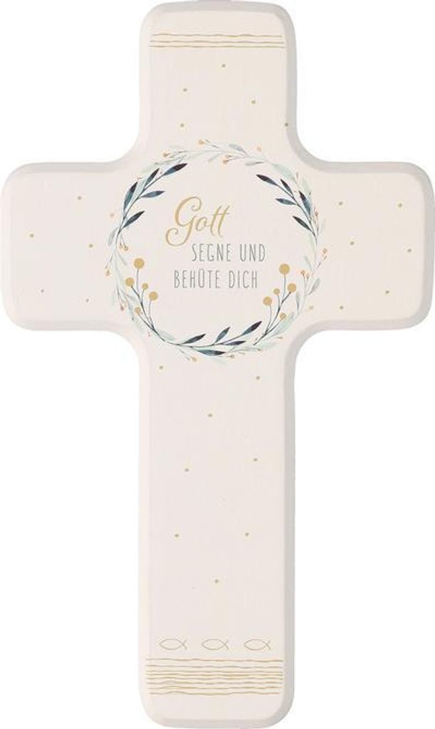Kinderholzkreuz 18 cm weiß Gott segne und behüte dich