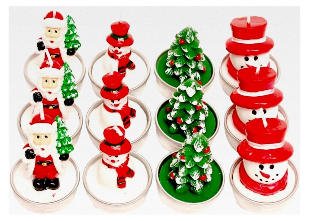 Mini Weihnachtskerzen Teelichter, 12 Stück, Weihnachtsmann und Schneemann Formen, für Haus, Hochzeit, Party und Geschenke