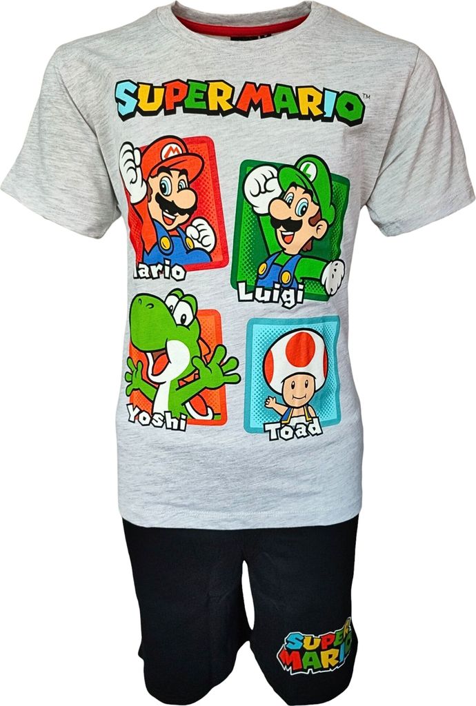 Schlafanzug kurz Super Mario Grau-Schwarz 104 cm
