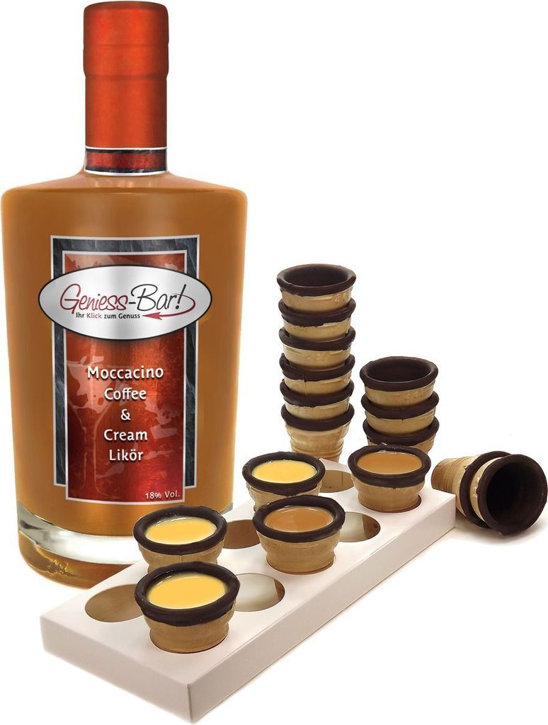 Moccacino Likör 0,35L mit 8 Waffelbechern & Becherhalter Produktbild 
