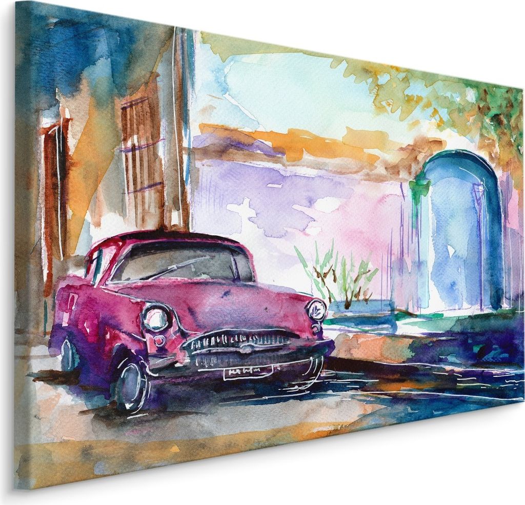 Fabelhafte Canvas LEINWAND BILDER 40x30 cm XXL Kunstdruck Auto Retro Gasse Gebäude