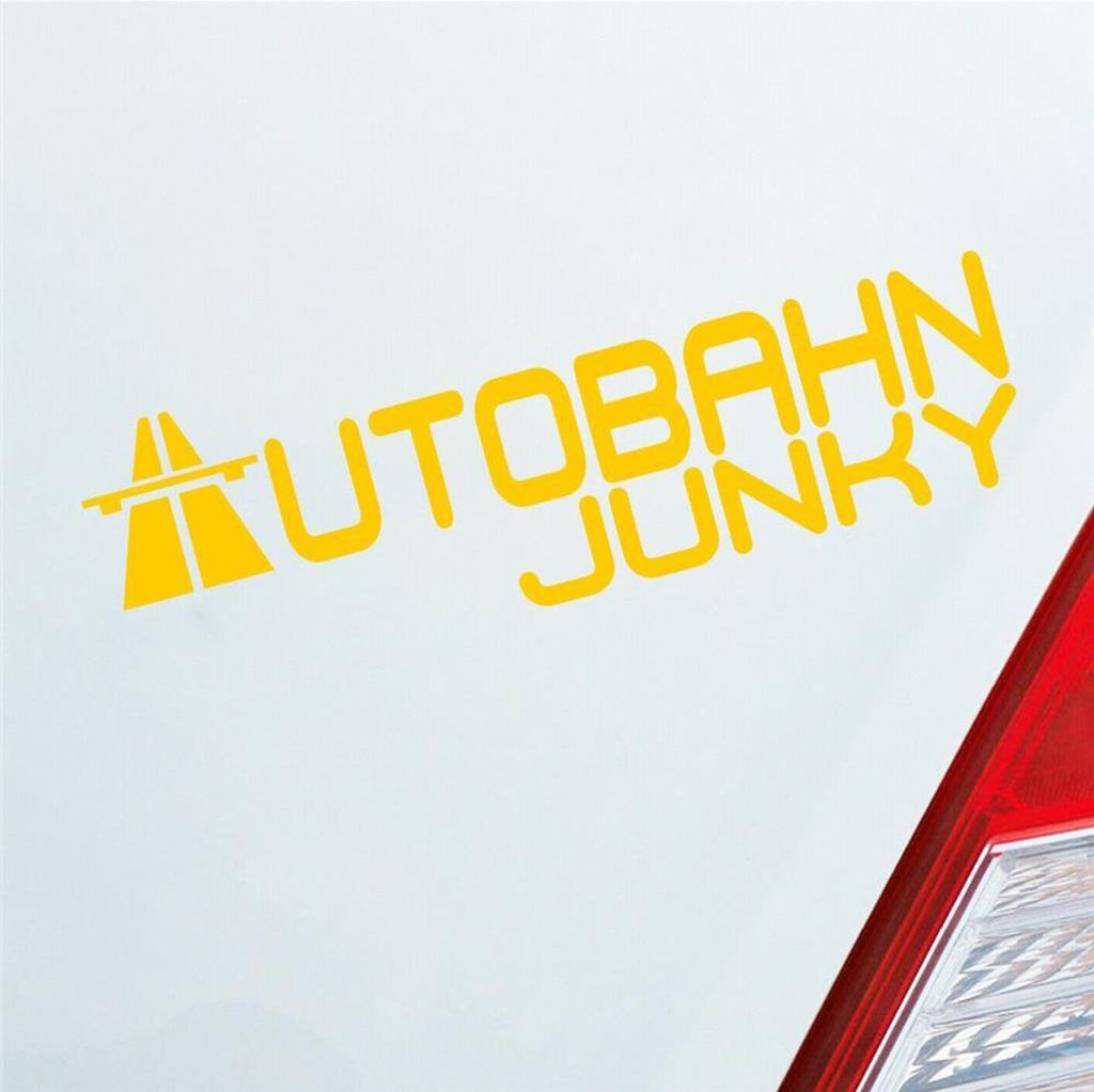 Auto Aufkleber Autobahn Junky Tuning Racing 15x5 cm Gelb Sticker Heckscheibenaufkleber