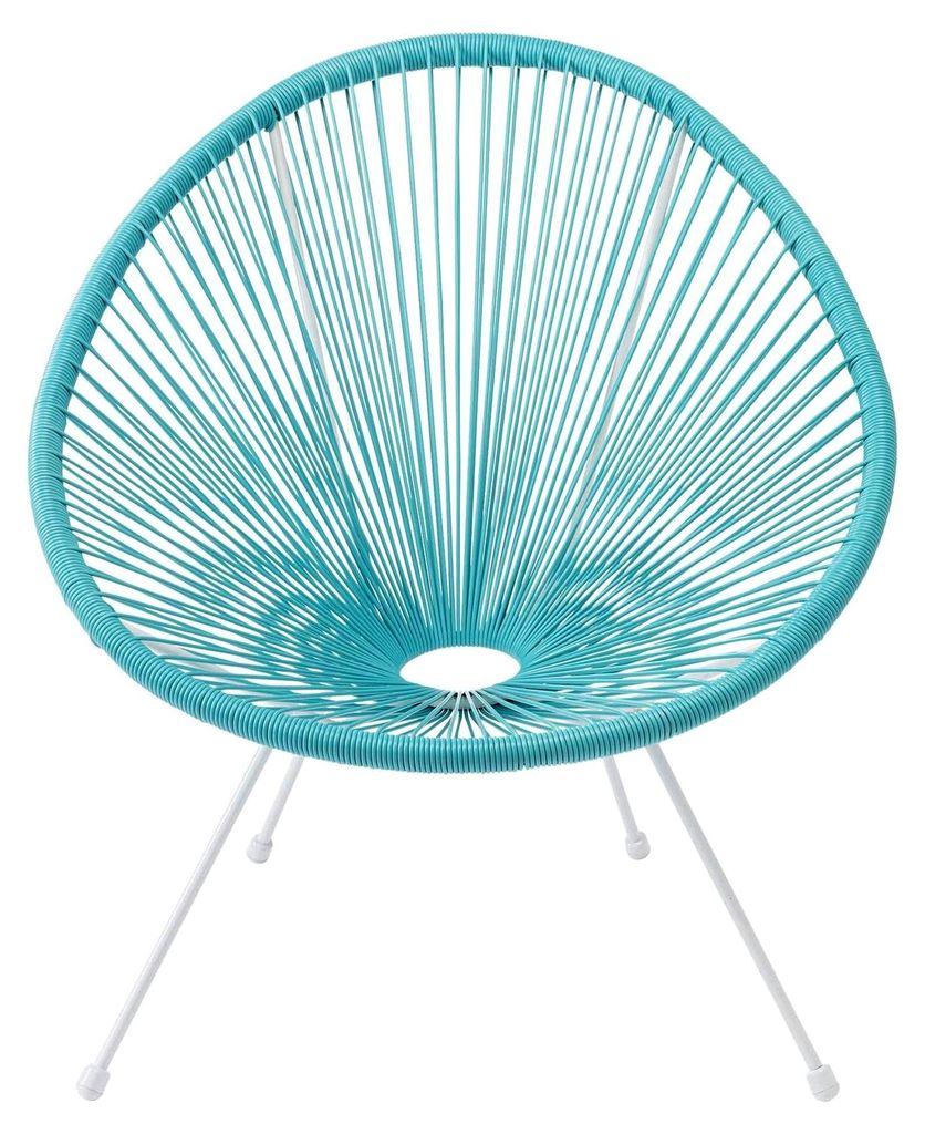 Design Sessel Acapulco, Türkis, Indoor und Outdoor Stuhl im Retro-Design, Gartenstuhl, Relaxsessel für Balkon, Garten, Terrasse, Weißes Stahlges...