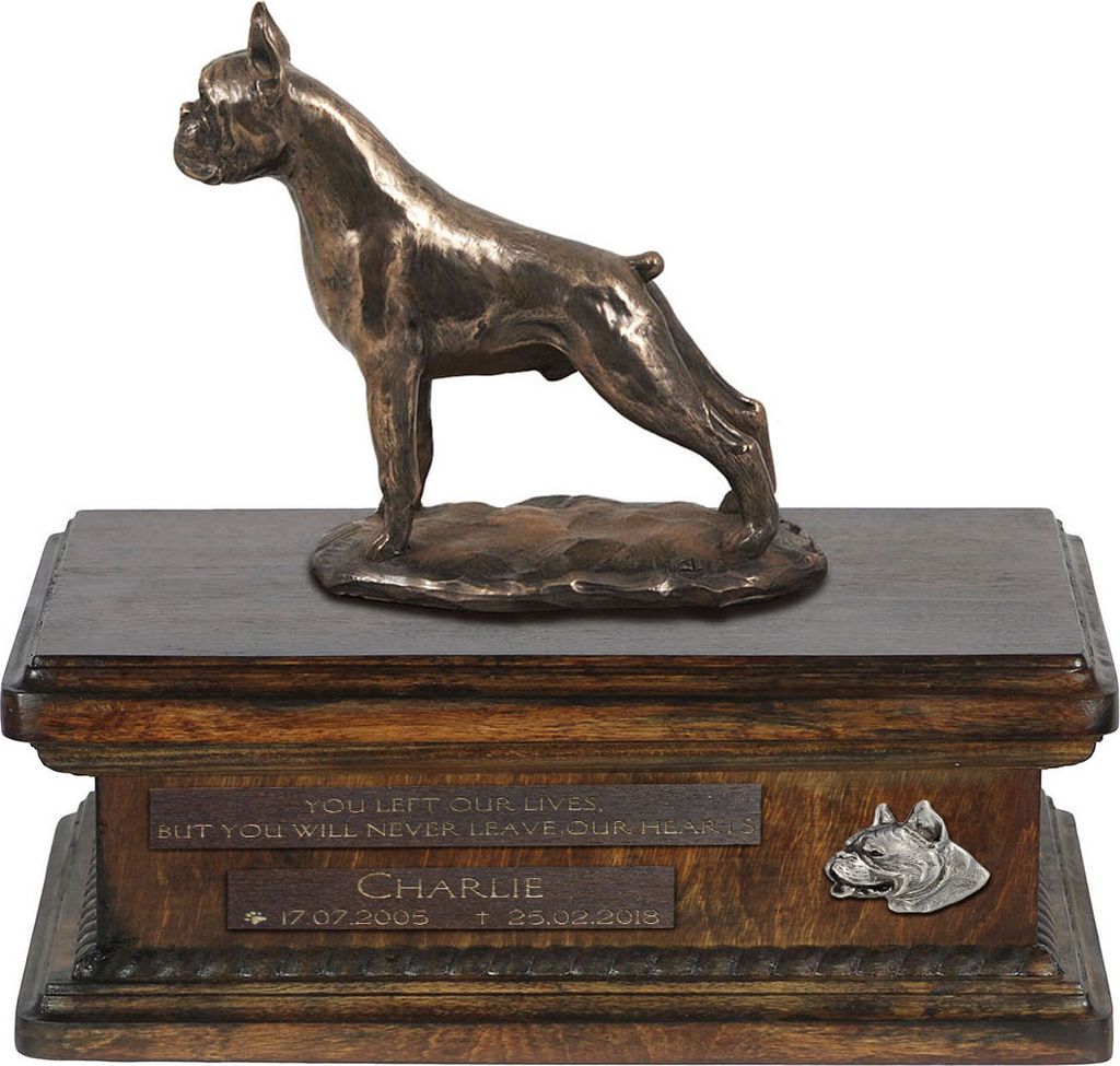 Boxer, Deutscher Boxer urne in Hundeasche, personalisierte Urne mit Statue, Holzurne mit Hund von Art-Dog