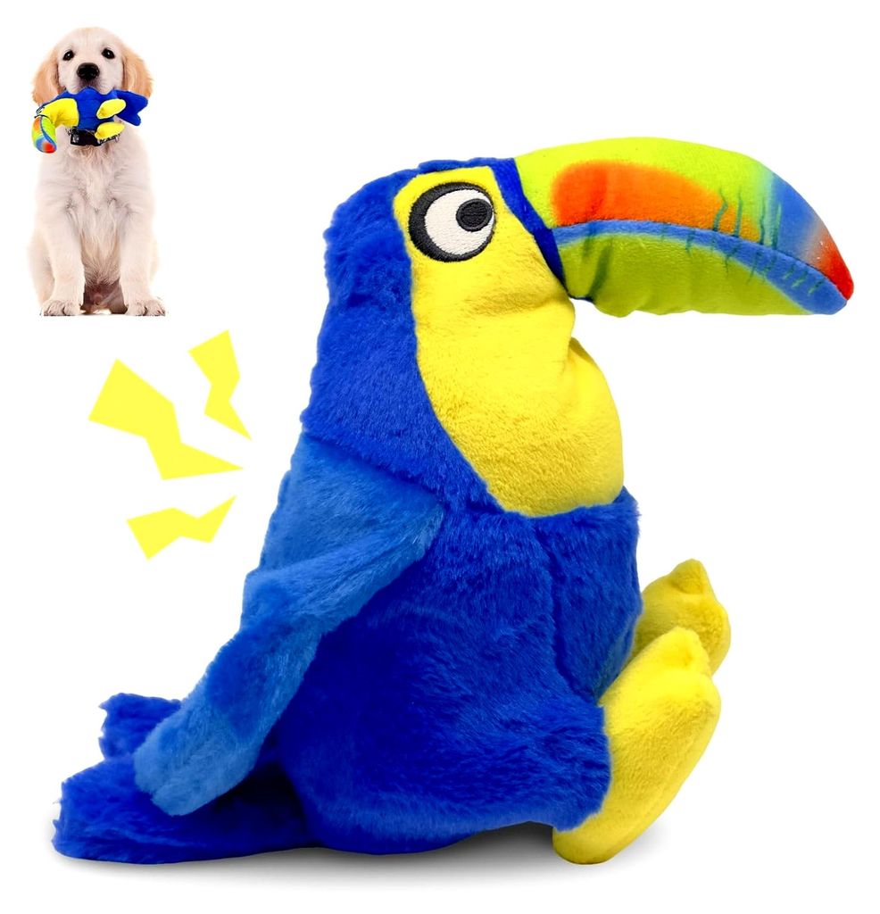 Plüsch Hundespielzeug im Design eines Papageis, Weiches Kauspielzeug für Hunde, Interaktives Welpenspielzeug zur Zahnpflege, Buntes Kuscheltier f...
