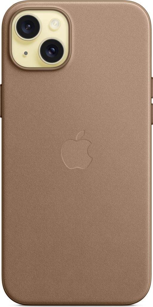 A back view of an iPhone 15 Plus case in beige.