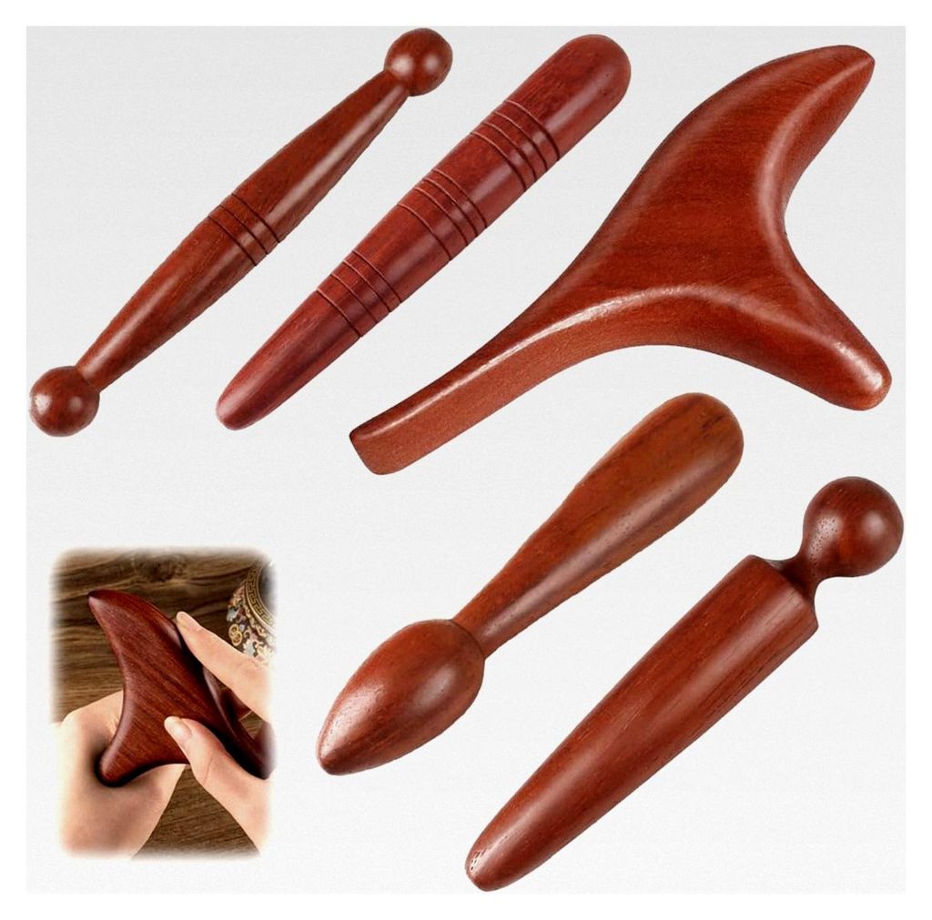 5 Stück Massage Holz, Massagestäbchen Triggerpunkt Drücker aus Holz, Massagewerkzeug für Schulter, Rücken und Beine