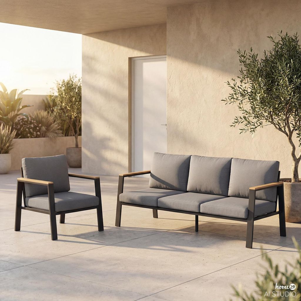 home24 Loungeset - 2-teilig - Aluminium / Polyester - Anthrazit