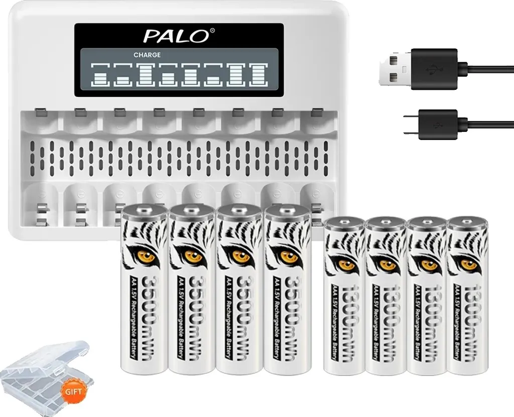 Piles rechargeables AA AAA PALO avec chargeur pour éviter les pannes