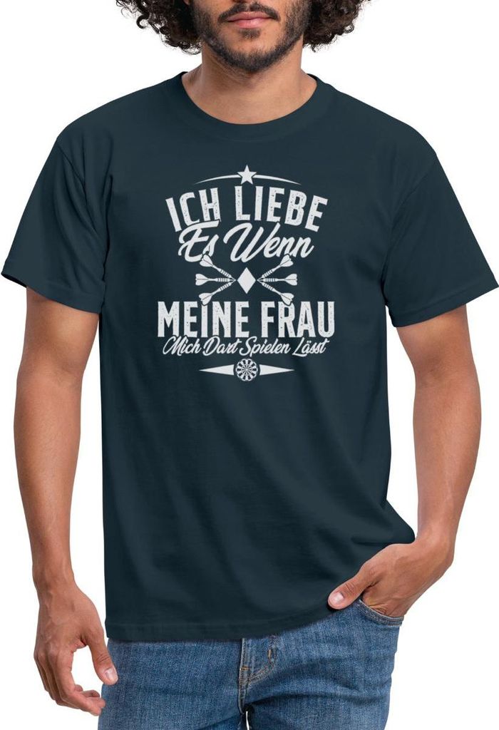 Spreadshirt Darts Ich Liebe Es Wenn Meine Frau Mich Darts Spielen Lässt Männer T-Shirt, 4XL, Navy