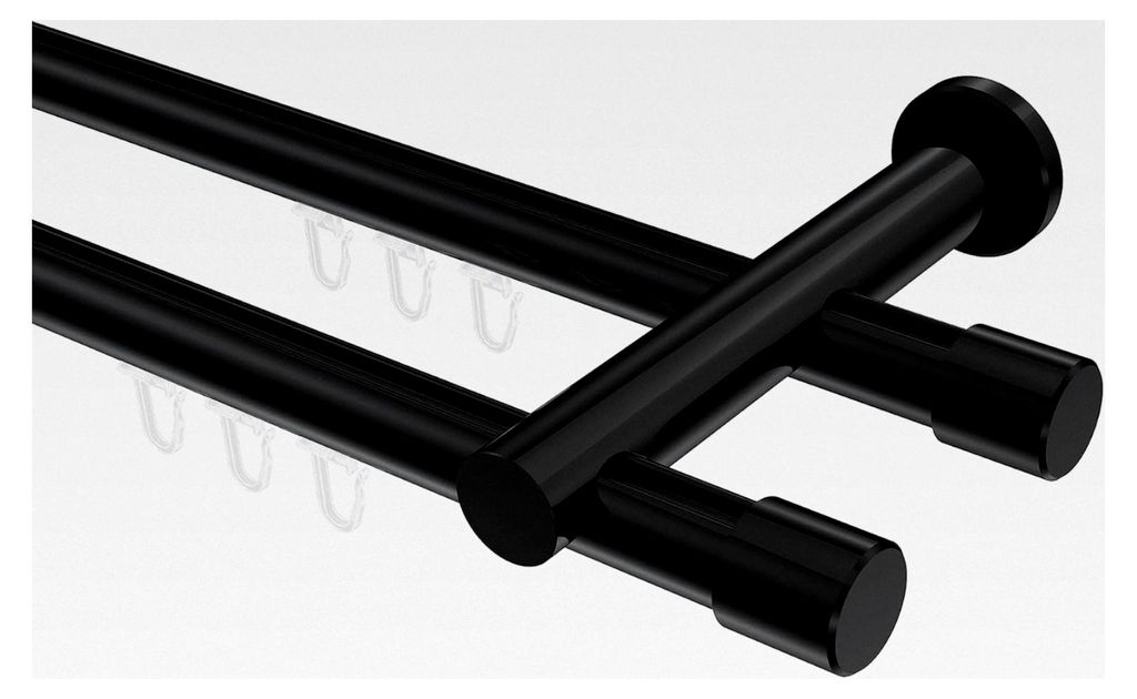 Doppelläufige Innenlaufstangen/Gardinenstangen Schwarz 20 mm Ø, 360 cm