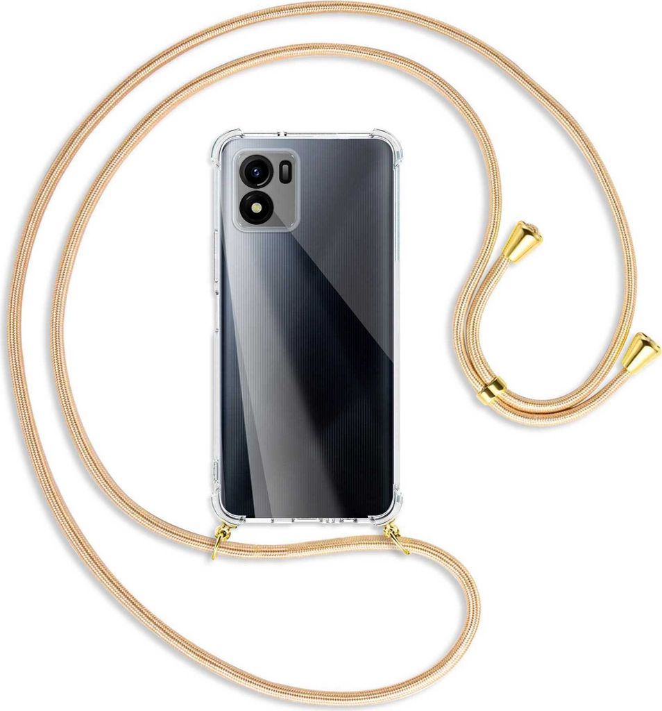 Handykette Backcover-Schutzhülle mit Band (Metall goldfarben) für vivo Y01, vivo Y15s (V2120, 6.51'') - Goldkordel