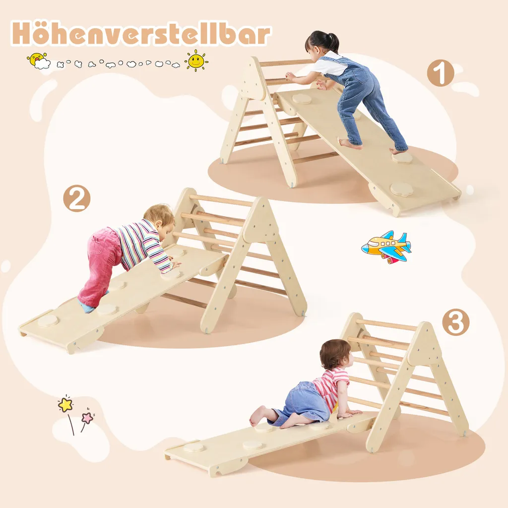 COSTWAY 4 in 1 triangolo d'arrampicata & arco d'arrampicata & scala & scivolo, struttura d'arrampicata con rampa bifacciale, triangolo a pioli per arrampicarsi, scivolare e oscillare, per bambini a partire da 1 anno di età - 7