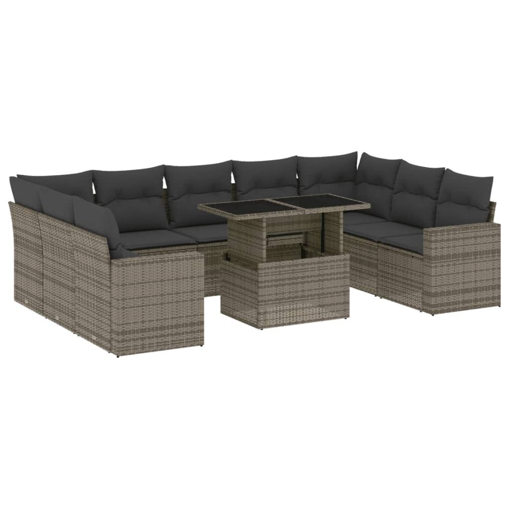 "2026 MODERNE" 10-tlg. Garten-Lounge-Set - elegantes Design - Sitzgruppe/Gartengarnitur - mit Kissen Grau Poly Rattan - Terassenmöbel NeuMöbel432421