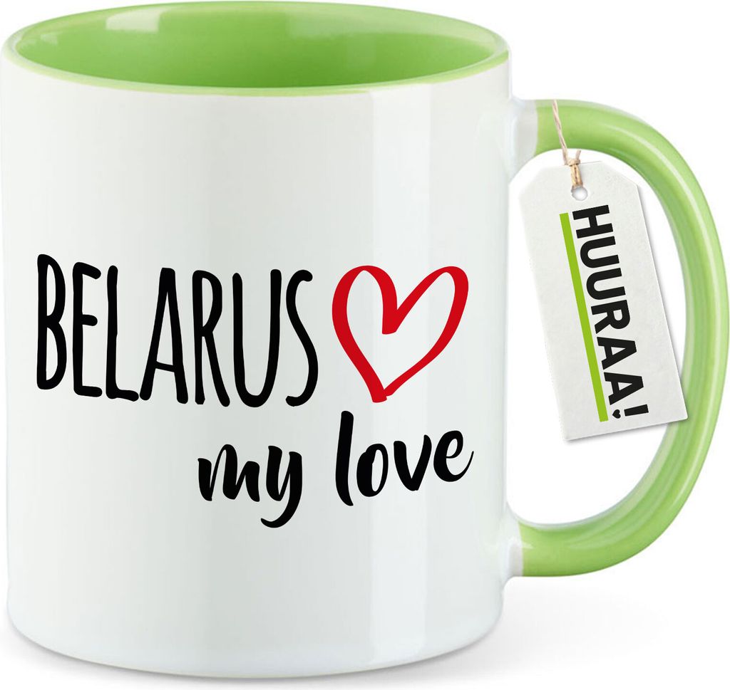 Huuraa Kaffeetasse Belarus my love 330ml Grün Keramik Kaffeebecher Geschenkidee