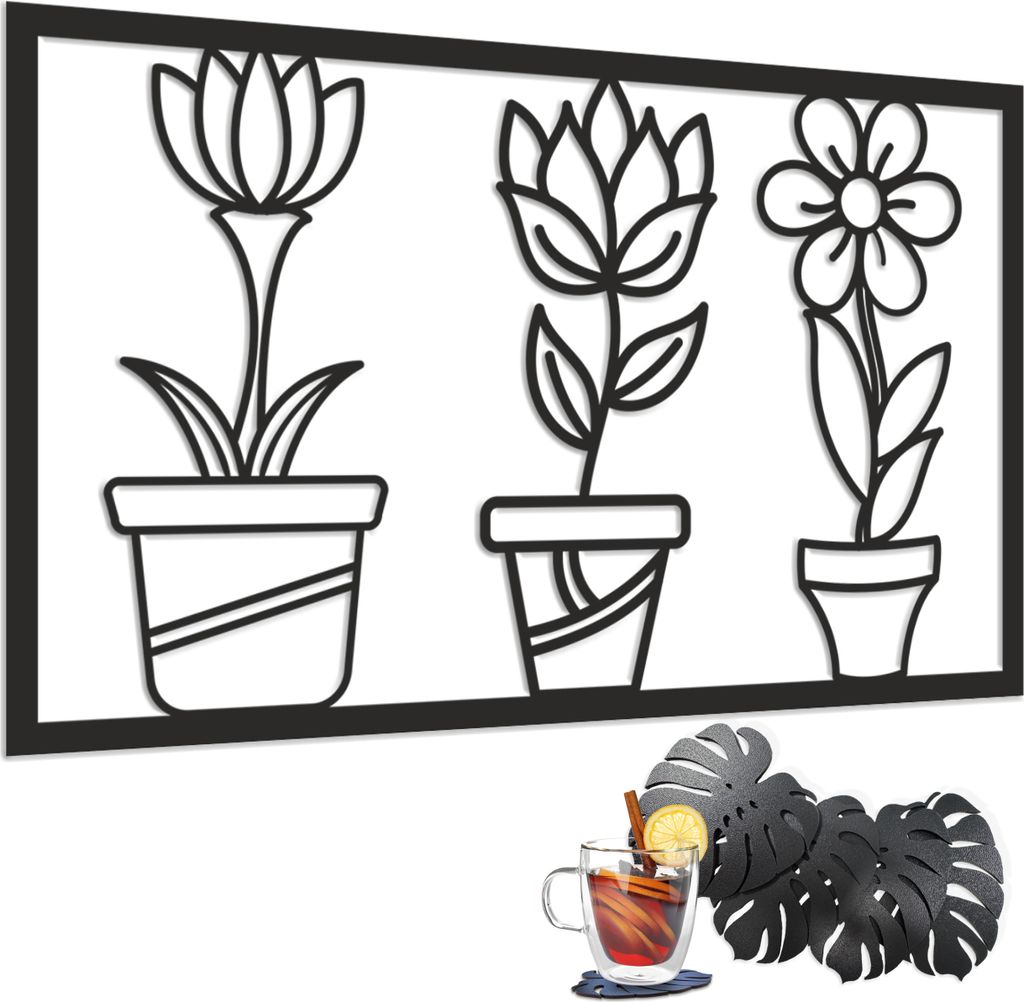 Filigranes Wandpanel - 3D-Bild für Schlafzimmer, Wanddekoration für Küche und Wohnzimmer, Holzblumen, 58x98 cm