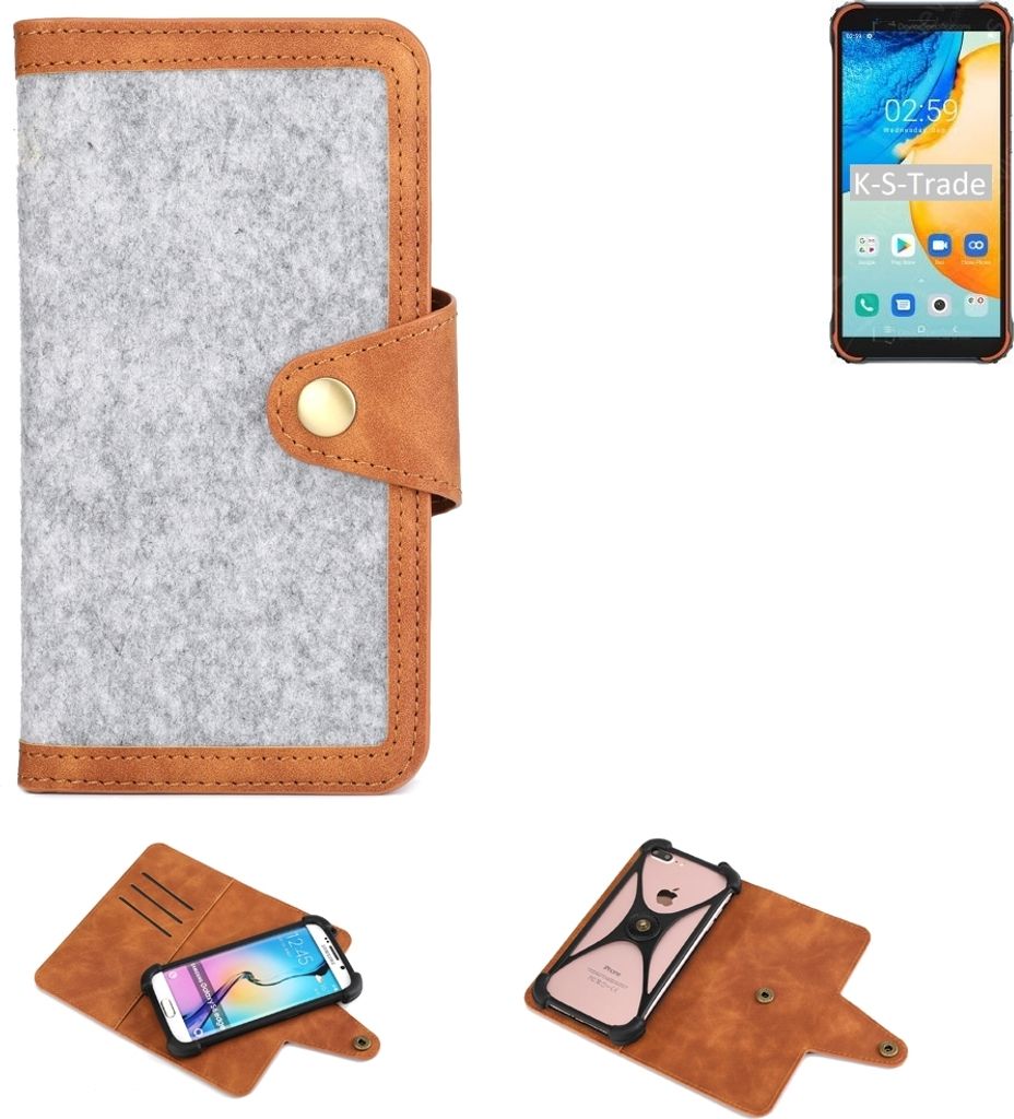 K-S-Trade Handyhülle kompatibel mit Blackview BV4900 Pro Schutzhülle Filz-Hülle Kunst-Leder hellgrau braun (1x)
