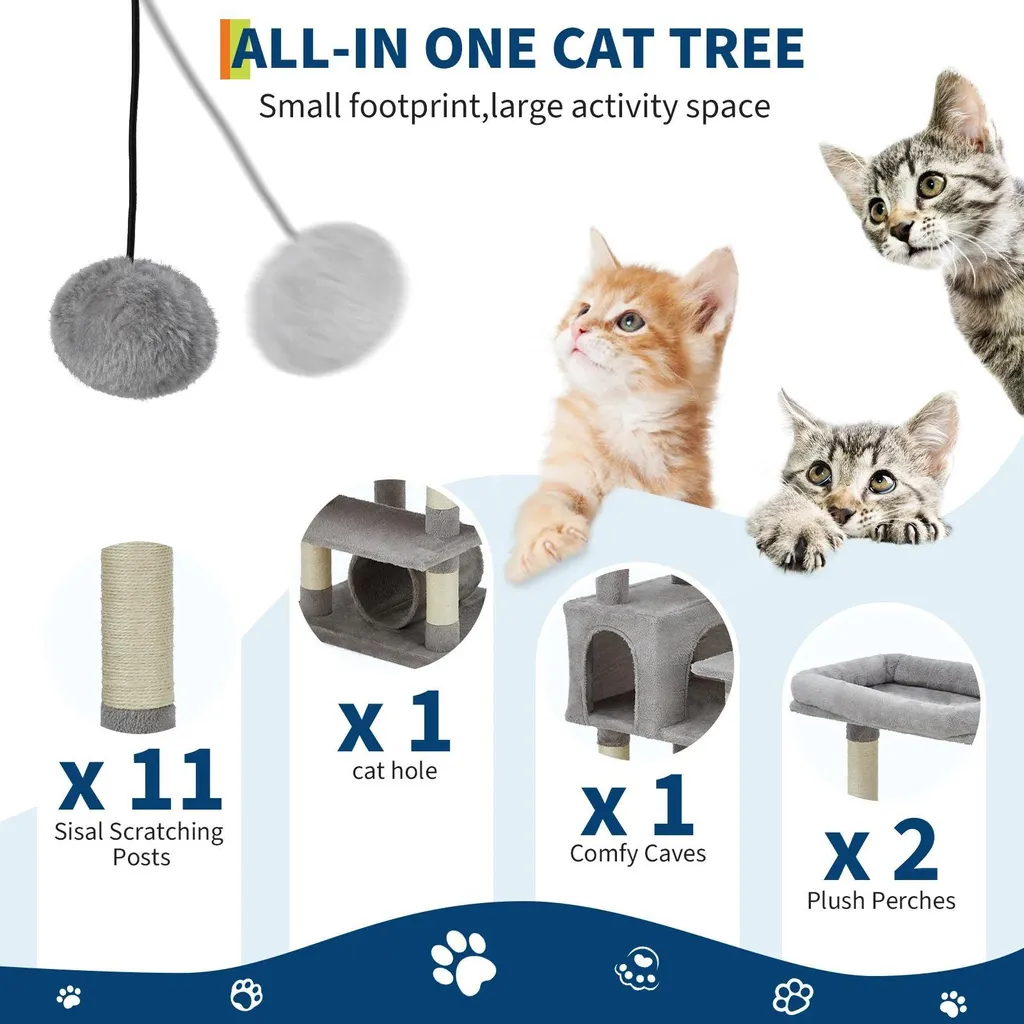 Arbre à chat XL Gris clair stable pour grands chats avec hamac douillet