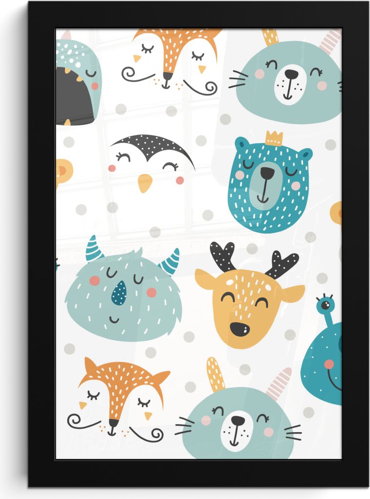 MuchoWow MuchoWow Gerahmtes Poster Tiere - Kinder - Muster - Jungen - Mädchen - Baby - Kind 20x30 cm - Poster mit zchwarzem Bilderrahmen - Dru...