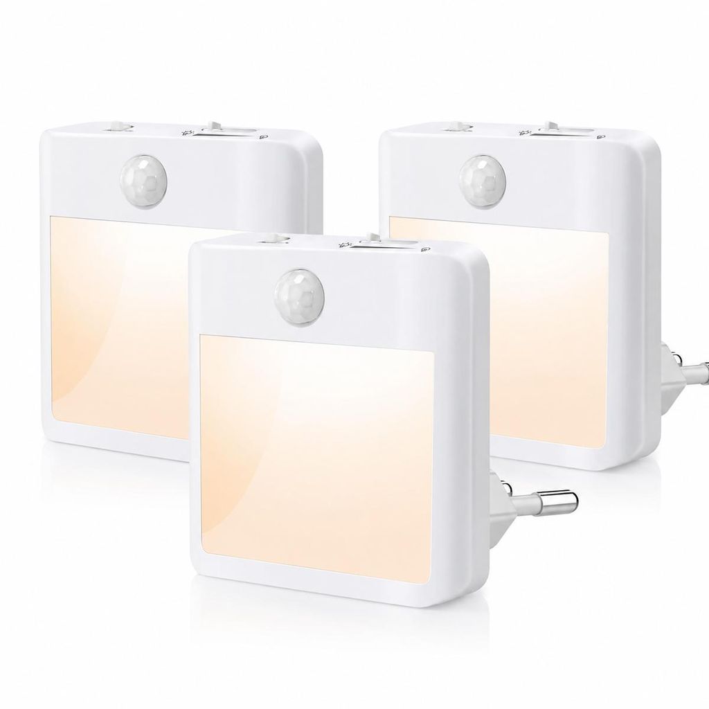 3 lampes de nuit LED avec prise, lumière blanche chaude, Image du produit 