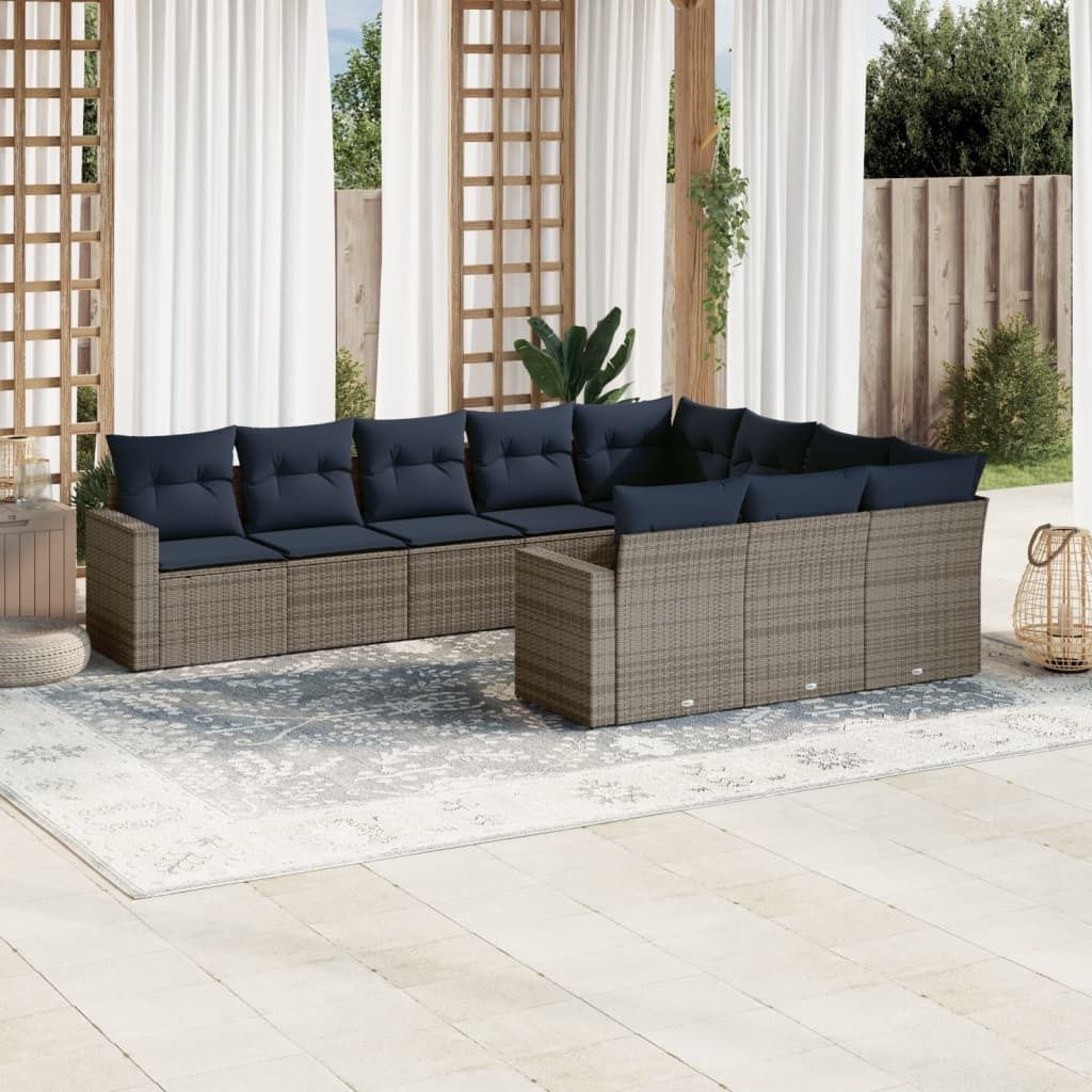 Maison Exclusive - 10-tlg. Garten-Sofagarnitur mit Kissen Grau Poly Rattan
