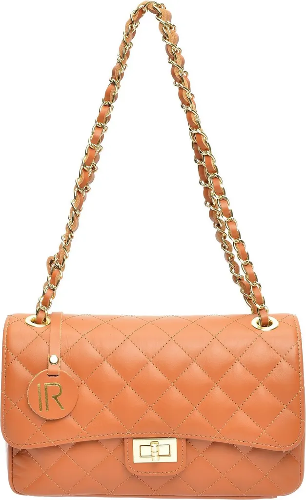 Sac épaule cuir Cognac Isabella Rhea IR 2172 avec finitions dorées
