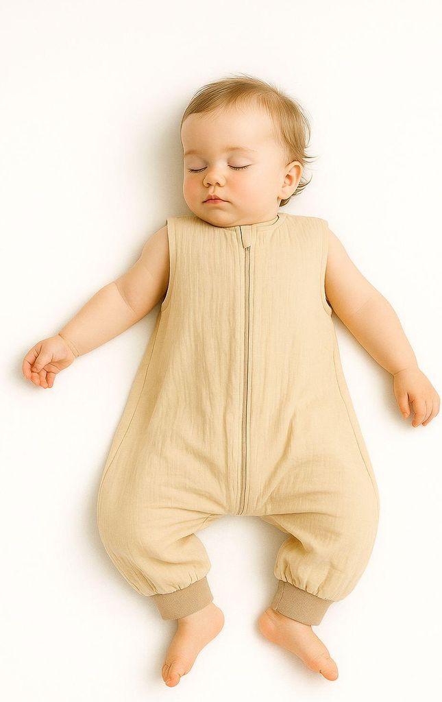 Musselin-Schlafsack für Kinder mit Beinen L 9-24 Monate Sommer TOG 1.0 - creme
