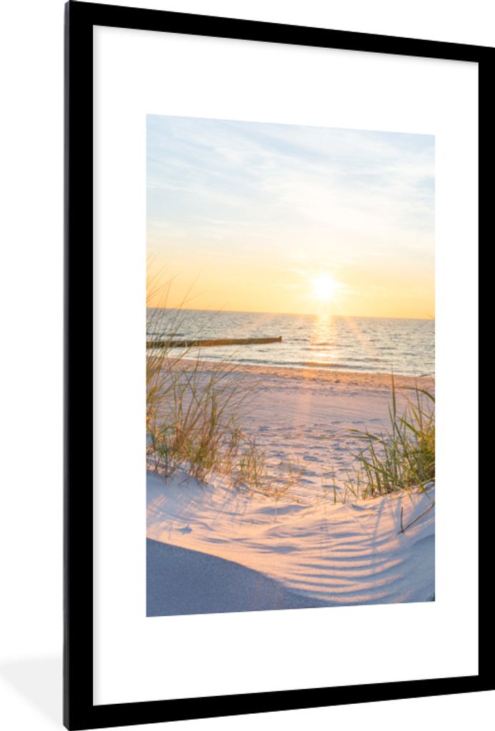 MuchoWow Gerahmtes Poster Strand - Sonne - Düne - Gras - Sand - Horizont 60x90 cm - Poster mit Schwarzem Bilderrahmen Wandposter Rahmen Foto Bil...