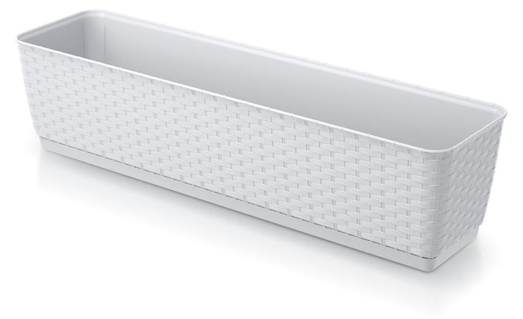 Länglicher Blumentopf DRL500P mit Untersetzer | Weiß Produktbild 