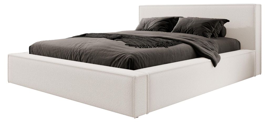 Selsey Bocalio - Polsterbett mit Bouclé-Bezug, Bettkasten und Lattenrost, creme, 160 cm