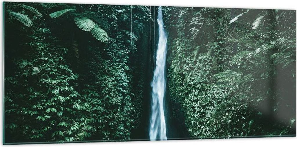 Bilder auf glas - Einteilig - Tropen Wasserfall Dschungel - 120x50cm - Glasbilder - Wandbilder - Bilder - Wanddekoration aus Glas - Glas Bilder - W...