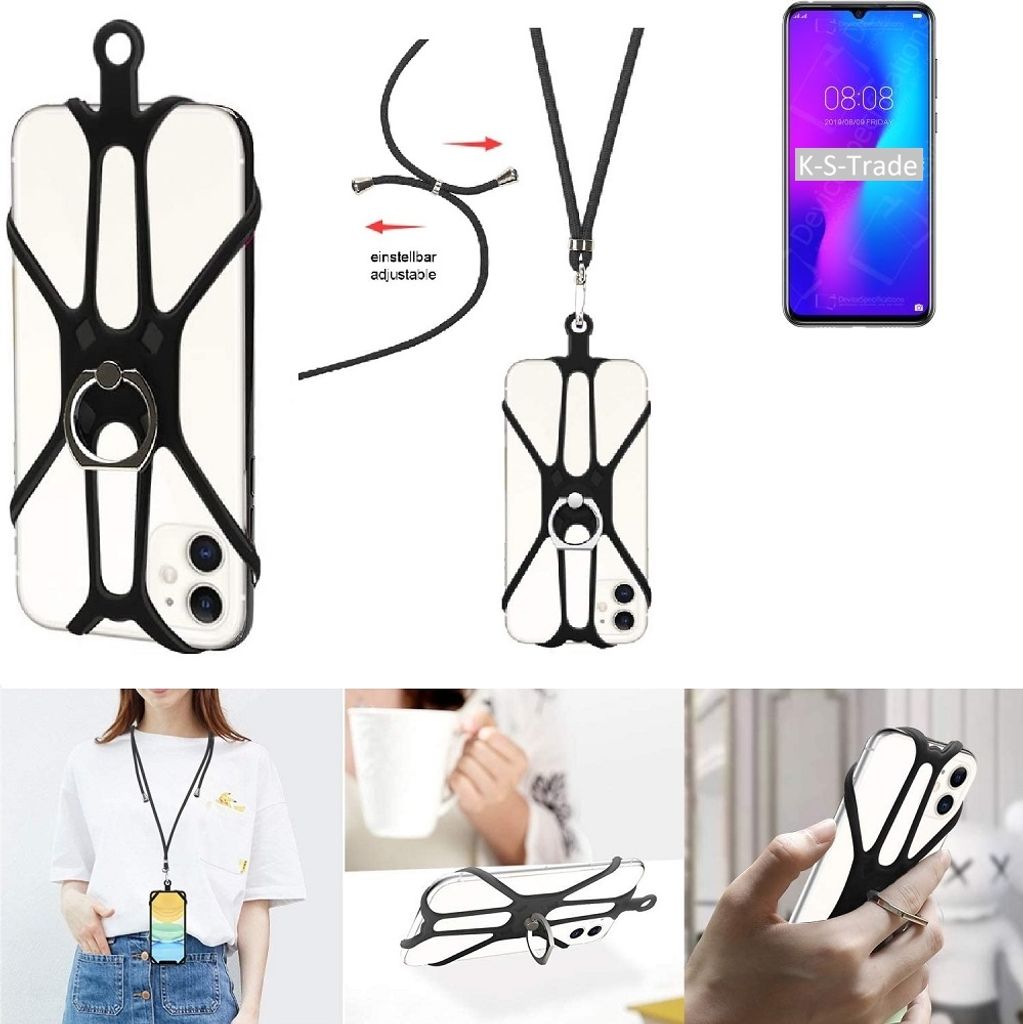 K-S-Trade 3in1 Handykette Handyband Handykordel Halsband Smartphone-Ring Handy-Ring kompatibel mit Doogee Y9 Plus Fingerhalterung Handyring
