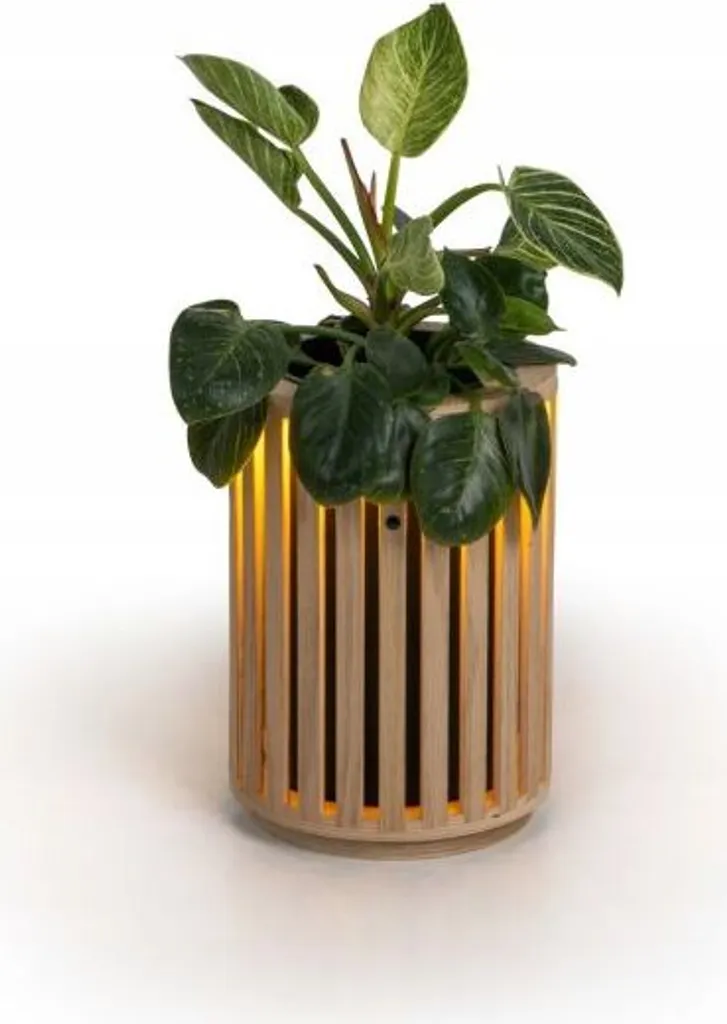 Cache-pot LED 28cm décoratif aspect chêne avec lames de parterre chic