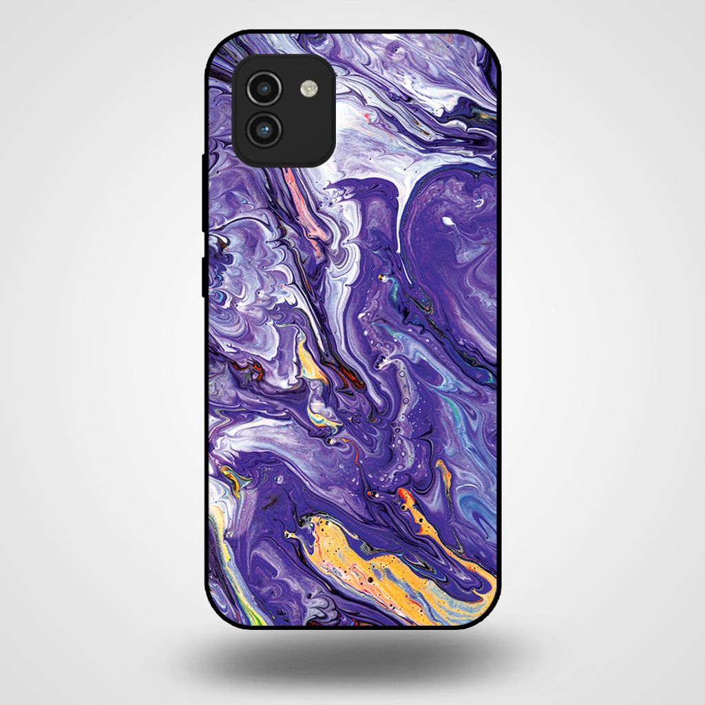 Smartphonica Handytasche für Samsung Galaxy A03 mit Marmordruck - TPU Rückseite Fall Marmor Design - Gold Lila