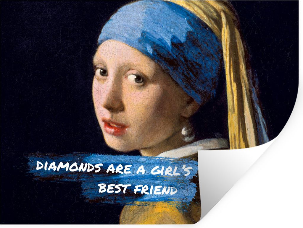 MuchoWow Wandtattoo Wandsticker Wandaufkleber Das Mädchen mit dem Perlenohrring - Zitat - Alte Meister 160x120 cm Selbstklebend und Repositionie...