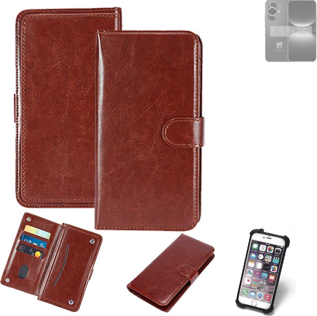 K-S-Trade 360° Hülle kompatibel mit Huawei nova 12 Lite braun Kunstleder Case BookCase WalletCase Kunstlederederhülle Handyhülle, Rundumschutz