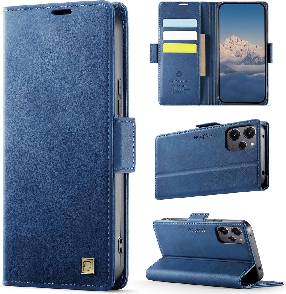 Lederhülle für Xiaomi Poco M6 Pro 5G/Redmi 12 5G/4G/Note 12R, RFID Schutz Handyhülle mit Magnetverschluss, Kartenfächern und Ständer Blau