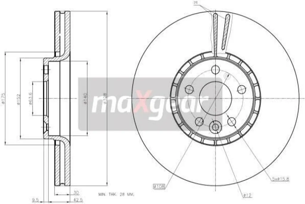 Disque de frein MAXGEAR pour entretien Volvo XC60 156 - Référence 31277342