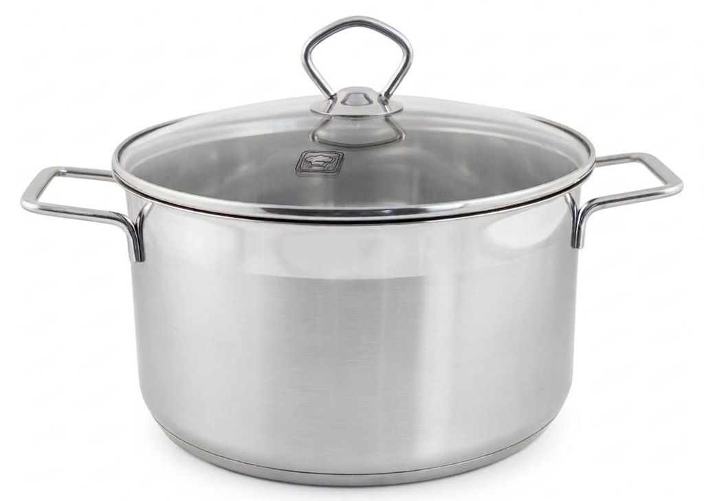 Grosser Edelstahl Kochtopf ∅ 26 cm 7,6 L mit Glasdeckel Produktbild 