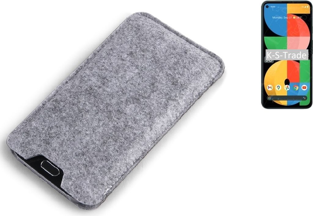 K-S-Trade Filz Handyhülle kompatibel mit Google Pixel 5a Schutzhülle Filztasche Filz Tasche Case Sleeve Handy Hülle Filzhülle grau