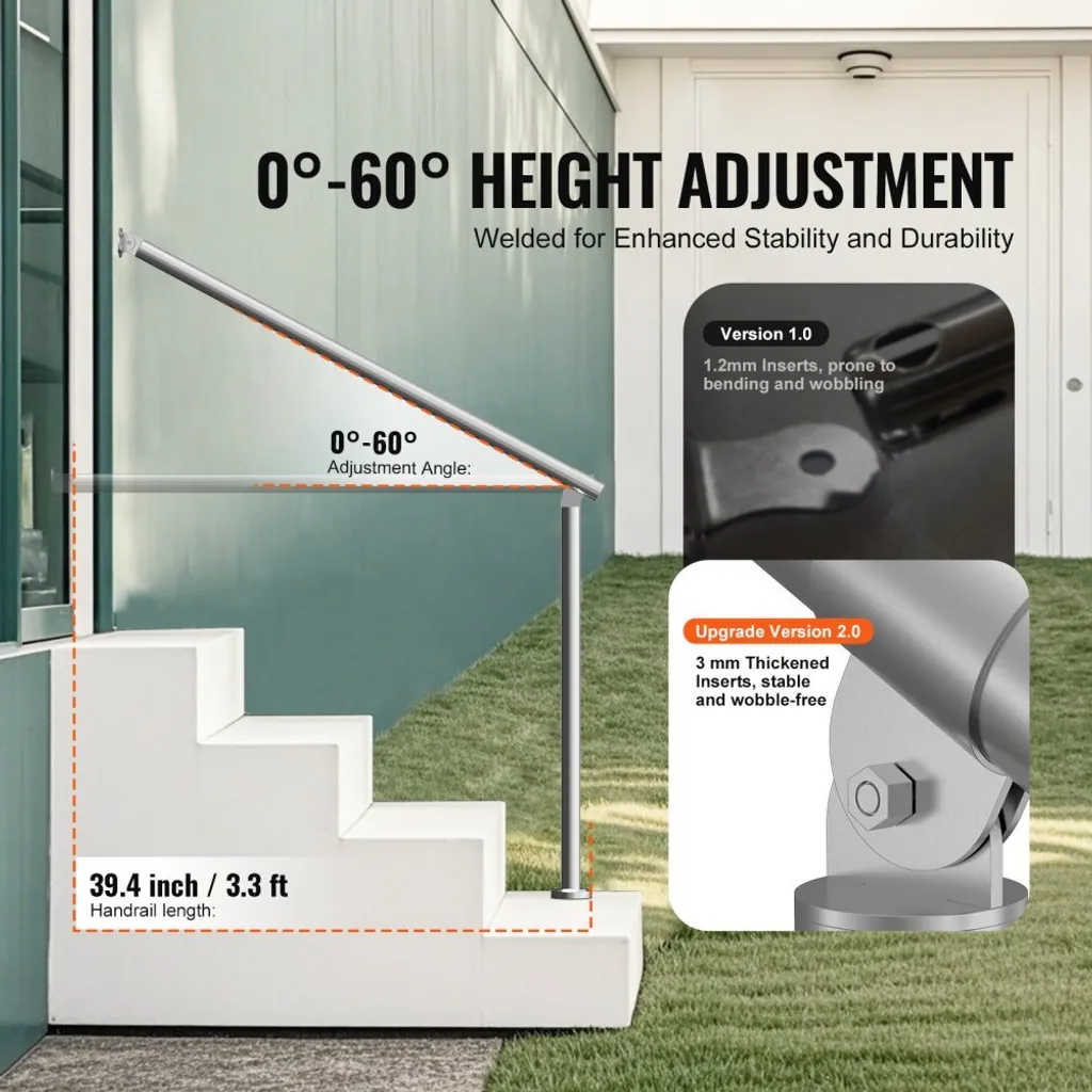 Rampe d'escalier 103cm en acier robuste pour sécurité entrée extérieure