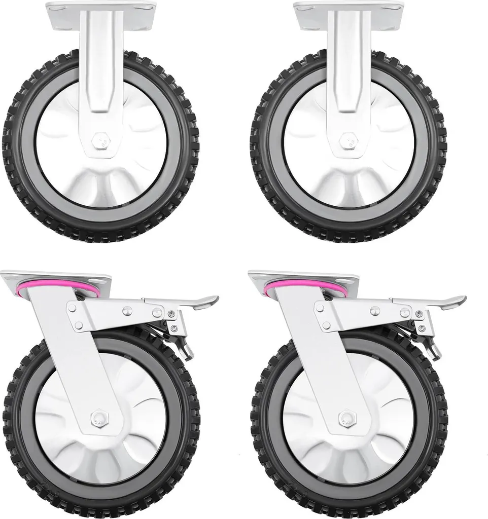 Lot de 4 roulettes pivotantes PVC 200mm beige avec frein charge 600kg