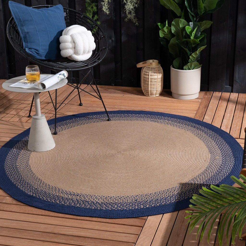 Outdoor Teppich Rund - Florence Blau - Ø 80 cm - Wohnzimmer, Esszimmer, Balkon, Garten, Terrasse - FRAAI | Home & Living - Boho, Modern