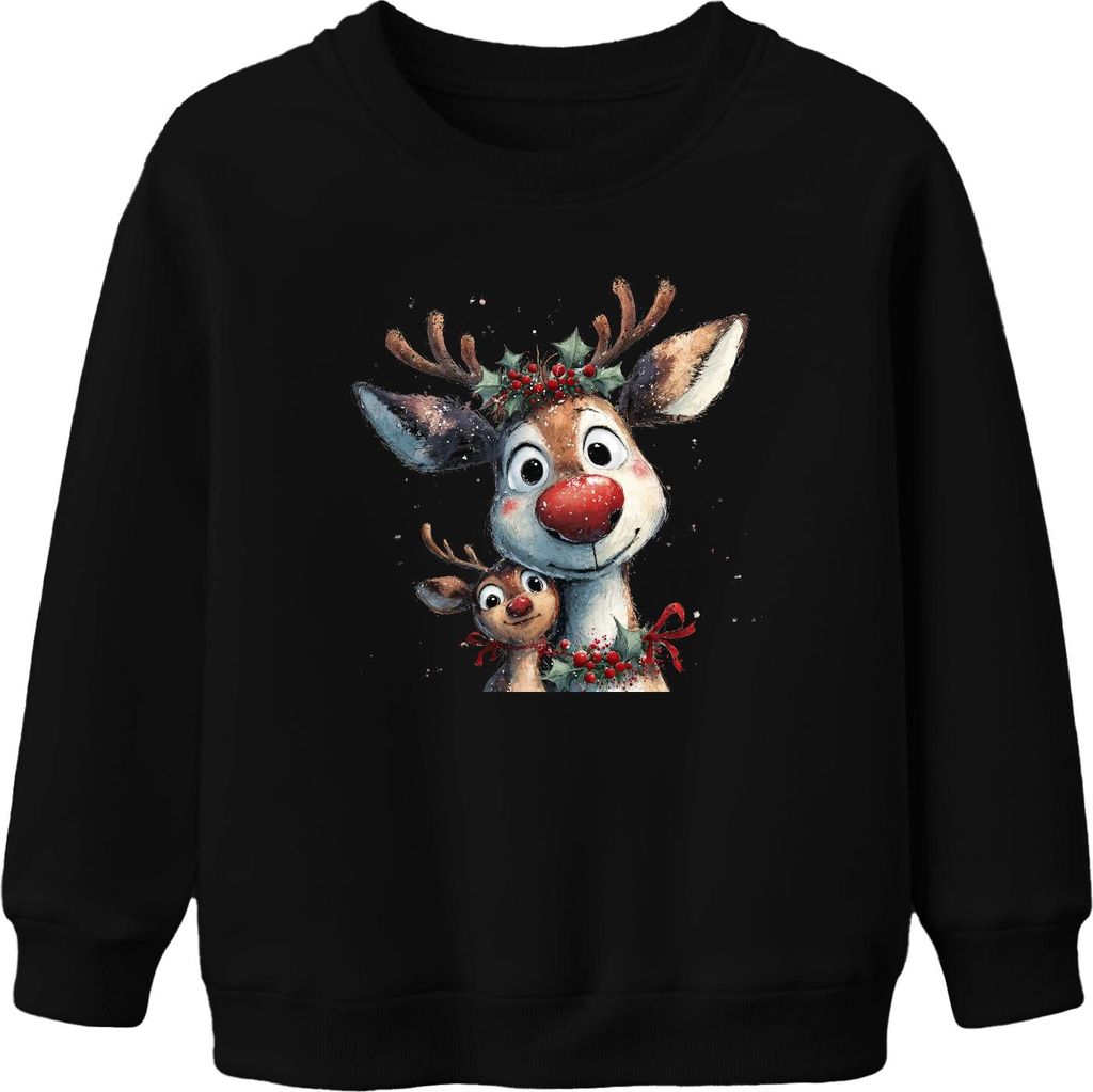 Rudolph Rentier rote Nase Weihnachten niedlich Familie Geschenk Uni Kinder Sweatshirt Pullover, Schwarz, 116